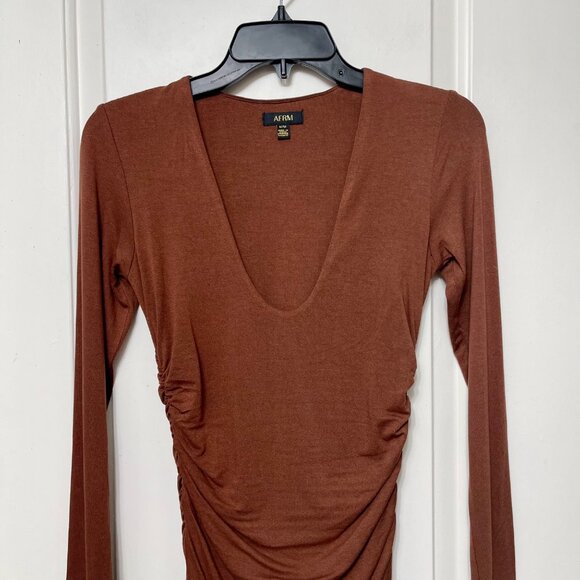 New AFRM Afton Ruched Long Sleeve Jersey Minidress Size M - Picture 7 of 11
